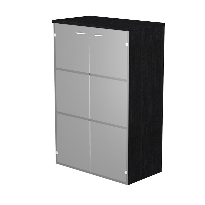 7331920002410-Bibliothèque mi-haute Trend - L80xP35xH120 cm - 2 portes en verre dépoli - imitation fr