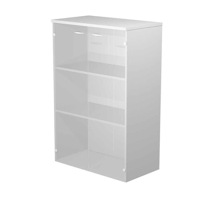 7331920002427-Bibliothèque mi-haute Trend - L80xP35xH120 cm - 2 portes en verre dépoli - gris-P_405165852_1-0