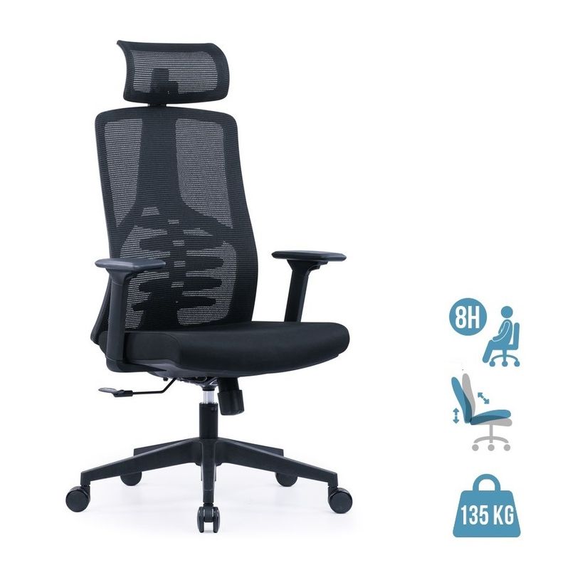 3700339992577-Fauteuil SYLVESTER - accoudoirs réglables - appui-tête intégré - noir-P_405167164_1-0