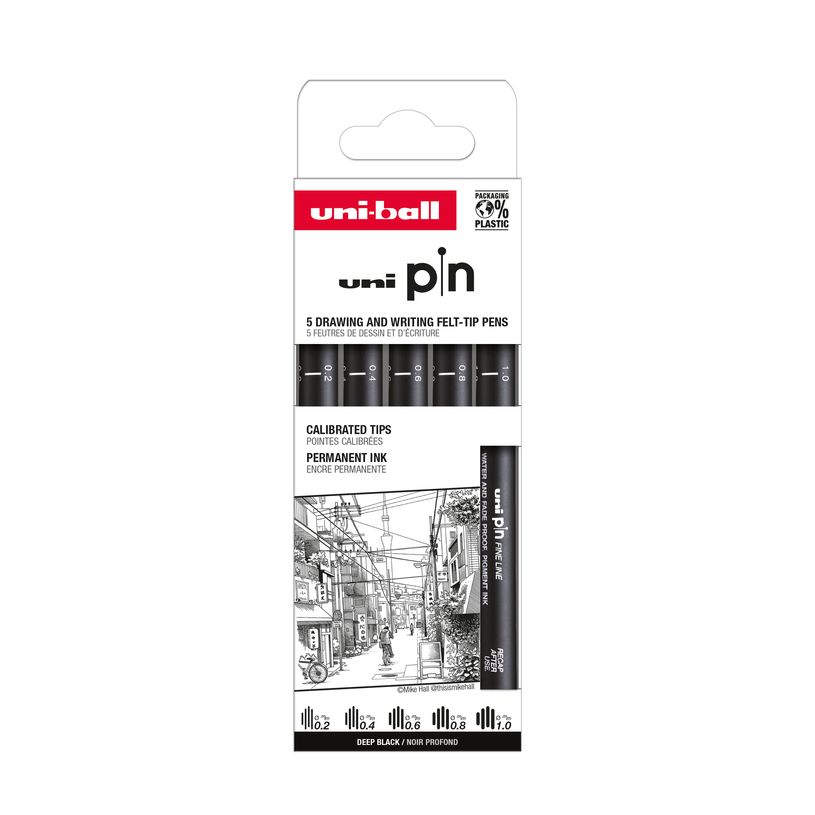 3296280046488-Uniball PIN - Pochettes de 5 feutres techniques - Pointes calibrées assorties-P_405181889_1-0