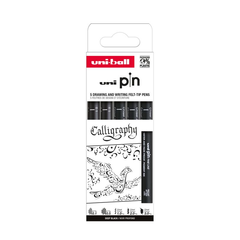 3296280046549-Uniball PIN - Pochette de 5 feutres techniques - Théme Calligraphy - Pointes calibrées a-P_405181891_1-0