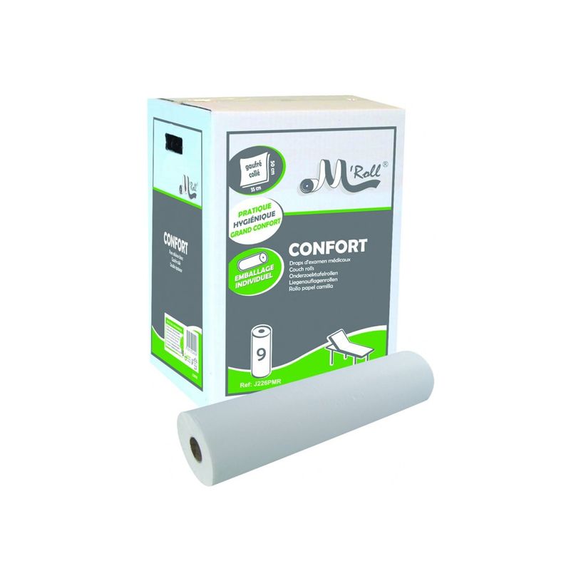 3700178240006-M'Roll Confort - 9 rouleaux de 135 draps examen - blanc - 2 plis-P_405182899_1-0