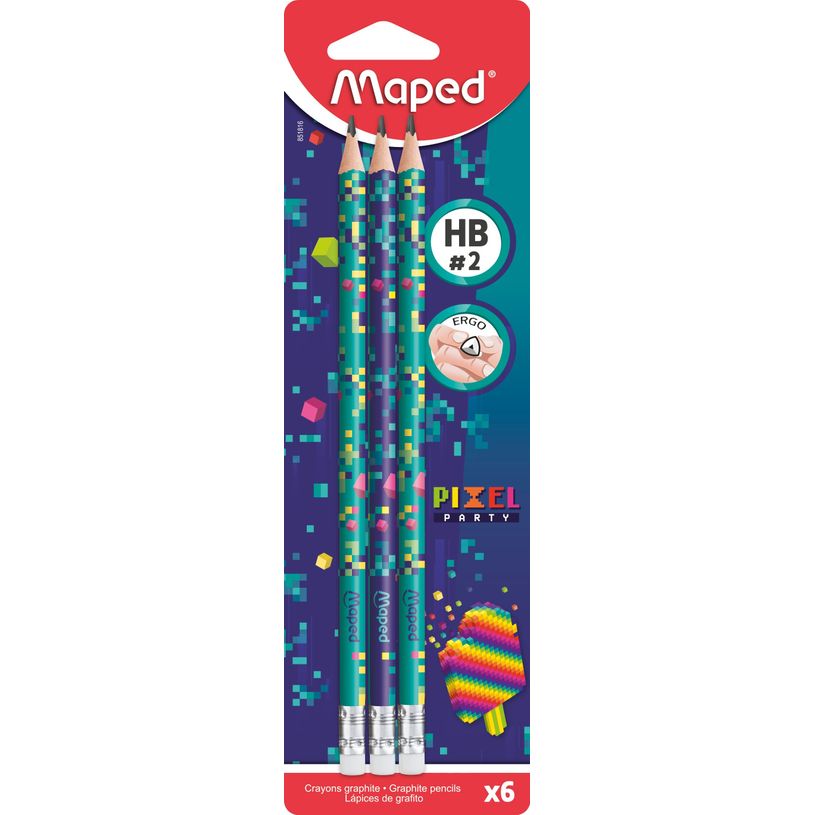 3154148518167-Maped Pixel Party - Blister de 6 Crayons graphite recyclés HB (40% de matière recyclée) - e-P_405183967_1-0