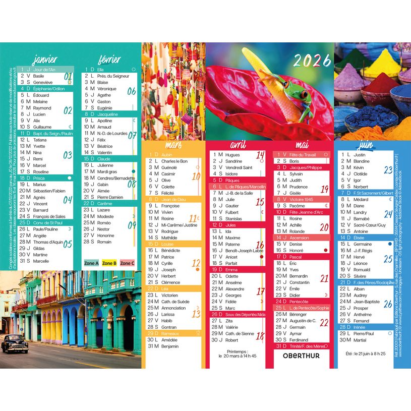 3664447193458-Mini calendrier illustré - 6 mois par face - 13,5 x 17,5 cm - différents modèles disponibles - Obert--1