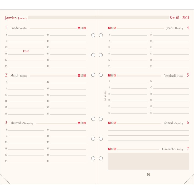 3664447203423-Oberthur - Recharge pour organiseur - 1 semaine sur 2 pages à l'horizontal - 9,5 x 19,5 c-P_405186415_1-0