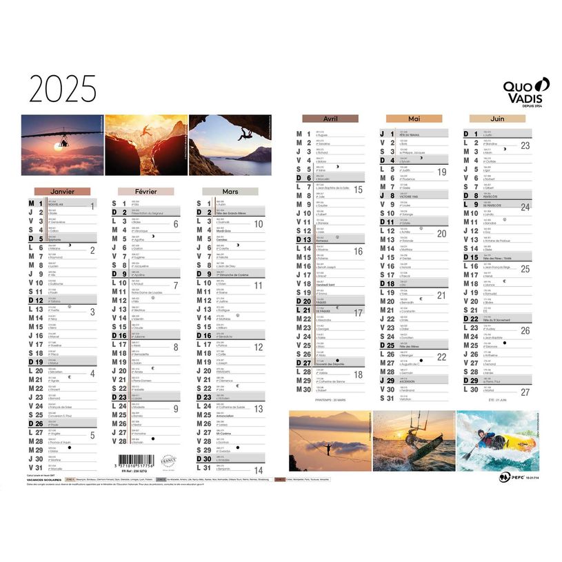3371010517756-Quo Vadis - Calendrier éphéméride - 2025 - Français - Fantaisie - Multicolore - 12 mois de janvier à décembre - 27x21 cm - Papier Clairefontaine -P_405187296_1-0