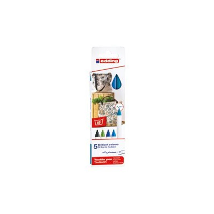 4057305013194-edding textile 4600 - 5 feutres - permanent - noir, rouge, bleu, vert, jaune - encre pigme-P_405200138_1-0