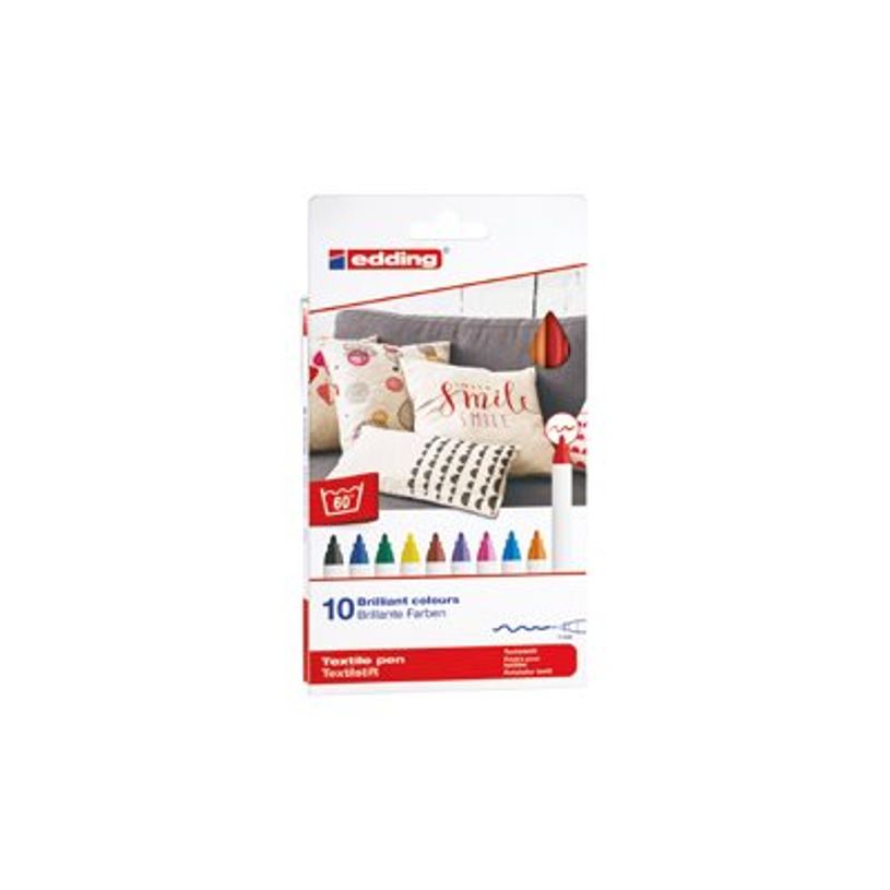4057305013576-edding textile 4600 - 10 feutres - permanent - couleurs assorties - encre pigmentée à ba-P_405200141_1-0
