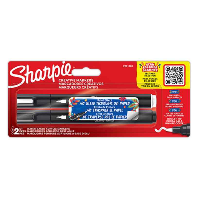 3026982011817-Sharpie Creative Marker - Stylos de peinture acrylique 2 unités - Noir et blanc-P_405216596_2-1