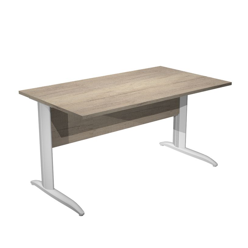 7331920009402-Bureau droit Trend - L140 - Pieds métals - plateau imitation chêne canadien - pied blanc-P_405224091_1-0