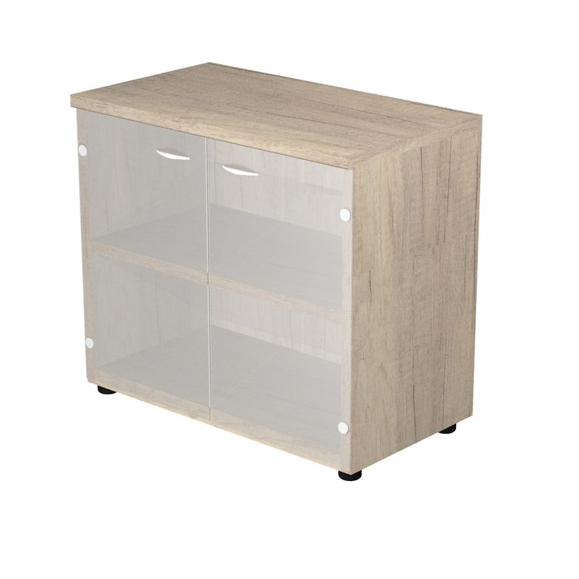 0404052241426-Bibliothèque basse Trend - L80xP35xH72 cm - 2 portes en verre dépoli - imitation chêne -P_405224142_1-0