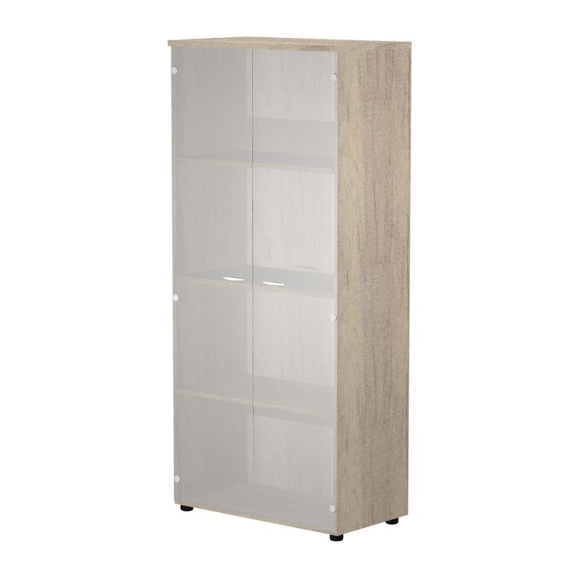 0404052241440-Bibliothèque haute Trend - L80xP35xH180 cm - 2 portes en verre dépoli - imitation chêne-P_405224144_1-0