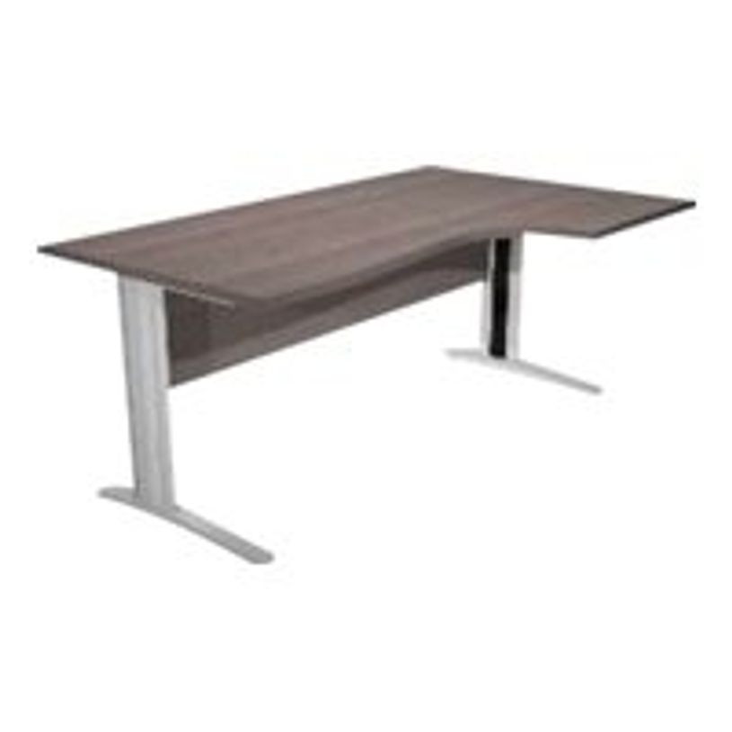 0404052256611-Bureau compact Trend - L160 cm - retour à droite - Pieds métals alu - plateau imitation frêne noir - (pied de renfort obligat-P_405225661_1-0