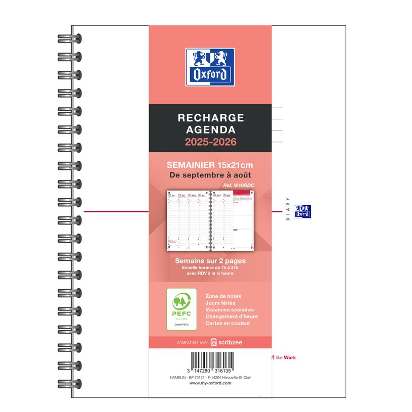 3147280316135-Agenda Oxford Recharge integral 15 x 21 cm - 1 semaine sur 2 pages - Hamelin -P_405225930_1-0