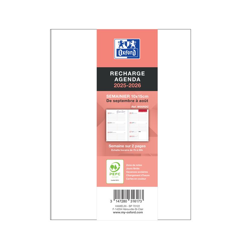 3147280316173-Agenda Oxford Recharge 10 x 15 cm - 1 semaine sur 2 pages - Hamelin -P_405225931_1-0