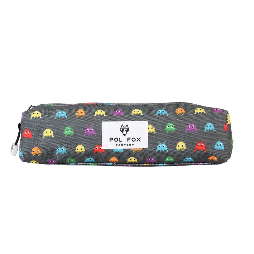 3663842009227-Trousse rectangulaire  Space Invader- 2 compartiments- gris- Pol Fox-P_405226009_1-0
