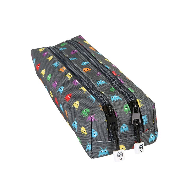3663842009227-Trousse rectangulaire  Space Invader- 2 compartiments- gris- Pol Fox-P_405226009_2-1