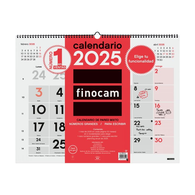 8422952381297-Finocam - Calendrier - fixation murale - 2025 - neutre - mois à afficher - XL - 540 x 420-P_405227332_3-0