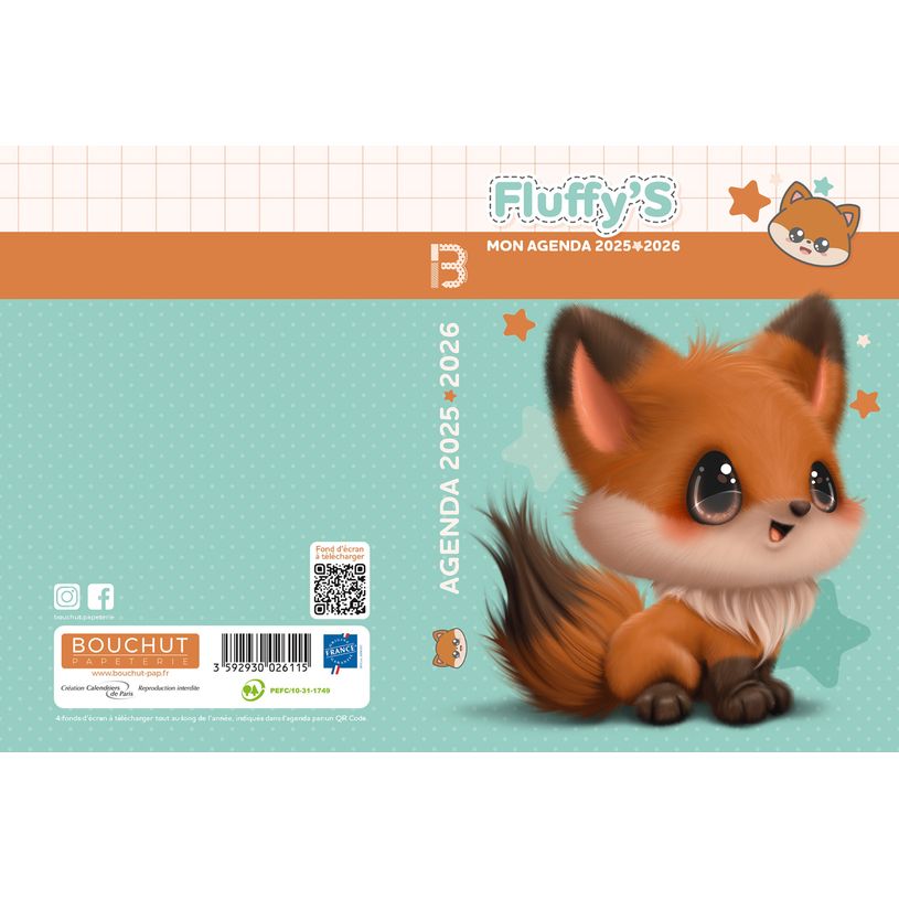 3592930026115-Agenda RDC reliure intégra année scolaire BOUCHUT "Fluffy's Renard" 12,5 x 17,5 cm PEFC -P_405227459_2-1