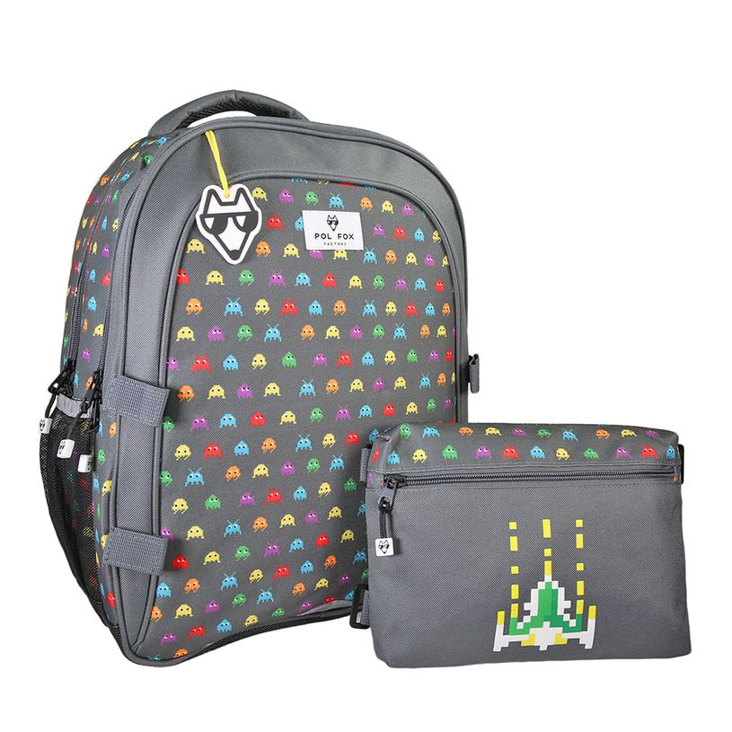 3663842009197-Sac a Dos Space Invader- 2 compartiments- gris- Pol Fox-P_405227925_3-2