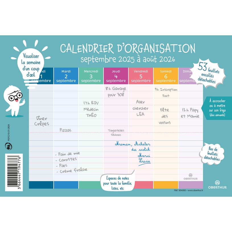 3664447194776-Calendrier d'organisation Hebdo Planning - 18 x 23 cm - 52 feuillets - Oberthur-P_405228535_1-0
