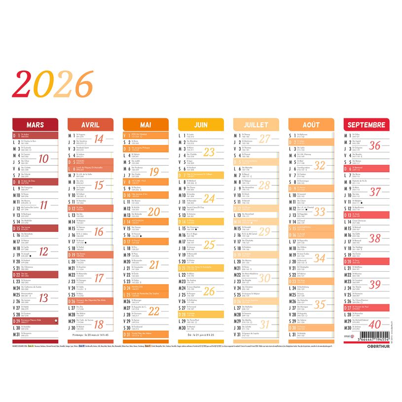 3664447194554-Calendrier Arc-en-ciel - 7 mois par face - 32 x 42 cm - Oberthur-P_405228540_2-1
