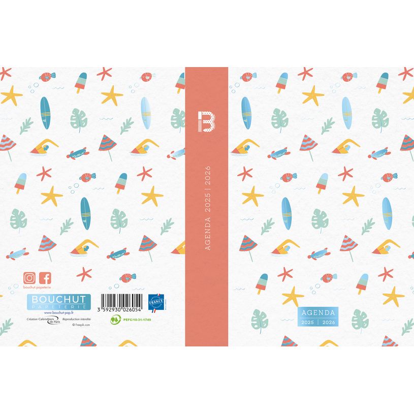 3592930026054-Agenda RDC reliure intégra année scolaire BOUCHUT "Girly Surf" 12,5 x 17,5 cm PEFC 70 %-P_405229843_3-2