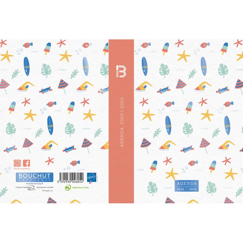 3592930026054-Agenda RDC reliure intégra année scolaire BOUCHUT "Girly Surf" 12,5 x 17,5 cm PEFC 70 %-P_405229843_4-3