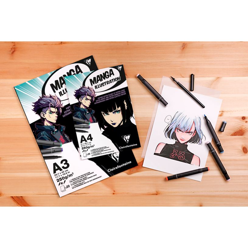 3329689761635-Clairefontaine - Illustration Manga - bloc encollé - A4 - 20 feuilles - 250g-P_405230689_2-1