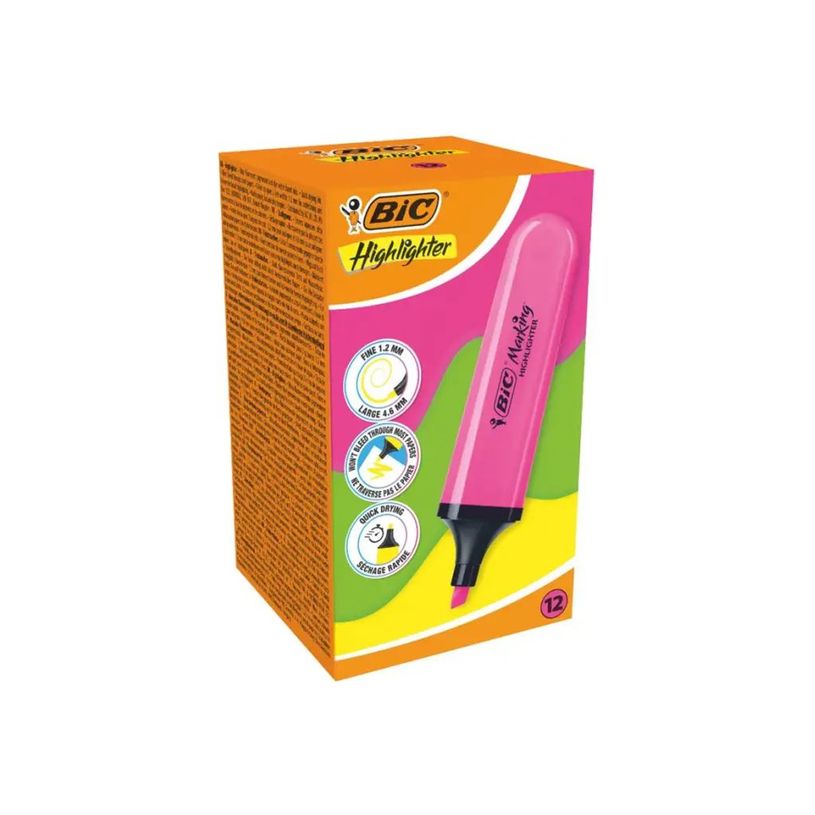 3086123742871-BIC Highlighter Flex - Surligneur - rose néon - encre à l'eau - 4.6 mm (pack de 12)-P_405230694_1-0