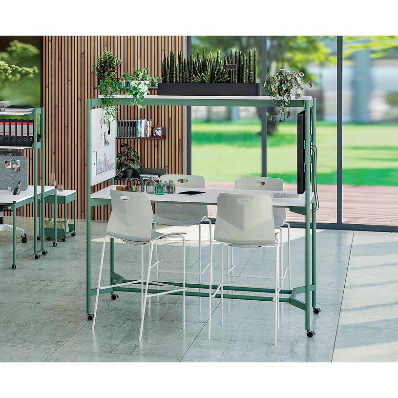 3253310546912-Table Coworking ELKI - L180 - plateau imitation chene clair - pied vert sauge-P_405232795_3-2