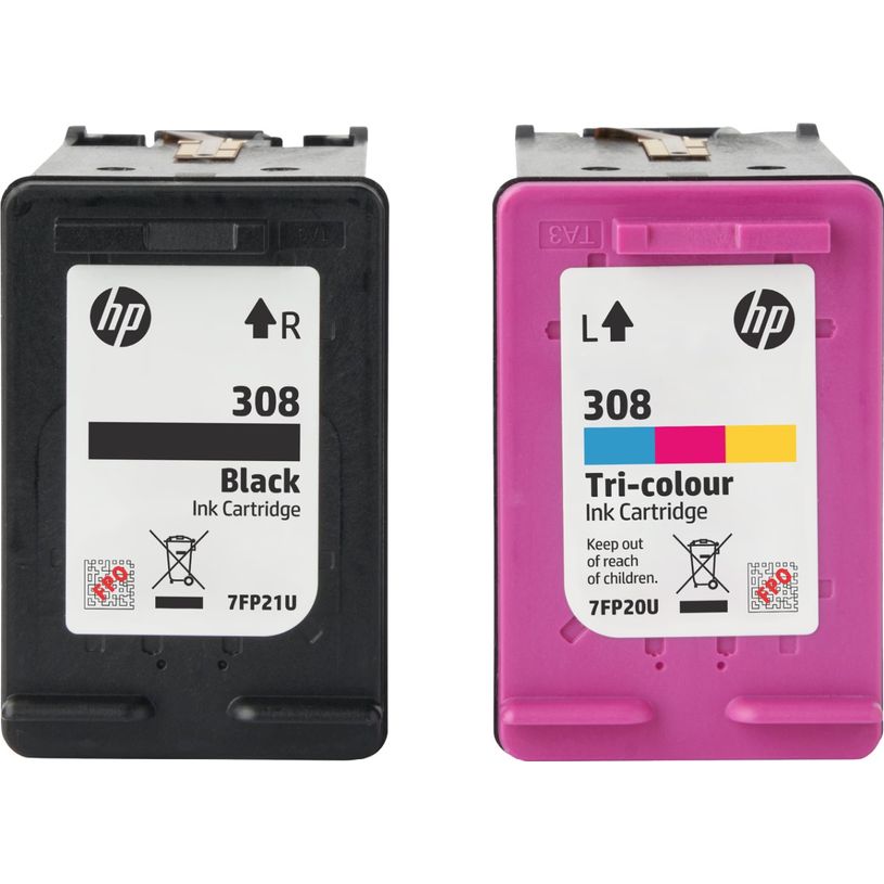 0196786390135-HP 308 - Pack de 2 - noir et 3 couleurs - cartouche d'encre originale (6L6S6UE)--1