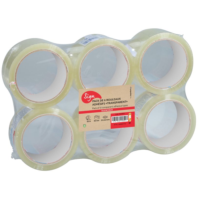 23173740250330-Lot de 6 rouleaux adhésif pour emballage - polypropylène transparent - 66m x 48mm -P_405233023_1-0