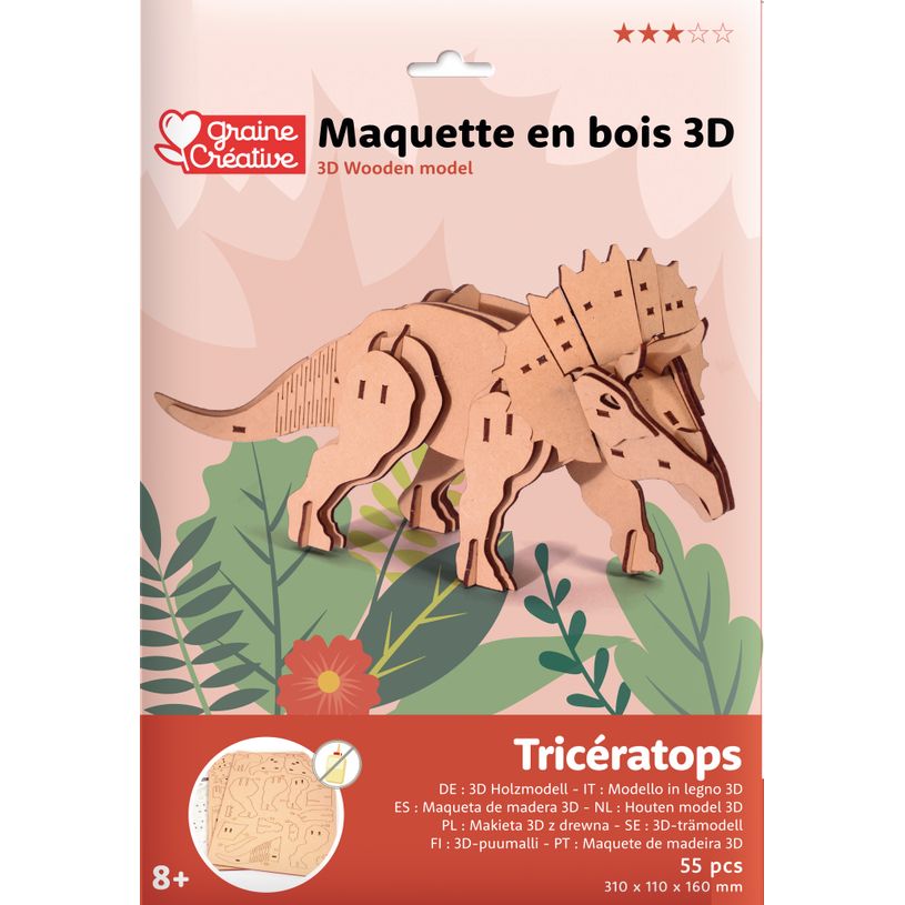3532436509354-Maquette bois 3D Triceratops - 55 pièces - disponible dans différents modèles--0