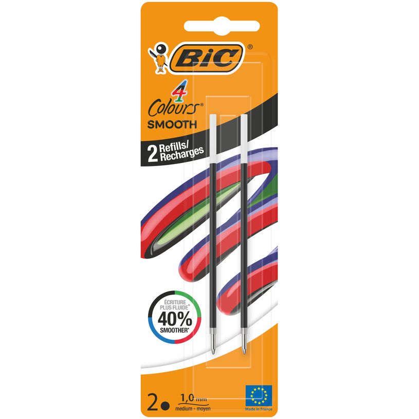 3086123763326-BIC 4 Couleurs Smooth Recharges Pour Stylo-Bille Pointe Moyenne (1,0 mm) - Noir, Bliste-P_405239859_1-0