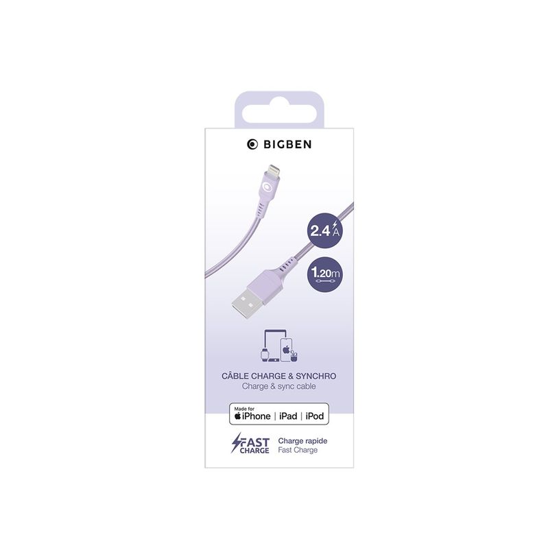 3571211536147-BIGBEN Connected - Câble Lightning - USB mâle pour Lightning mâle - 1.2 m - violet-P_405240135_1-5