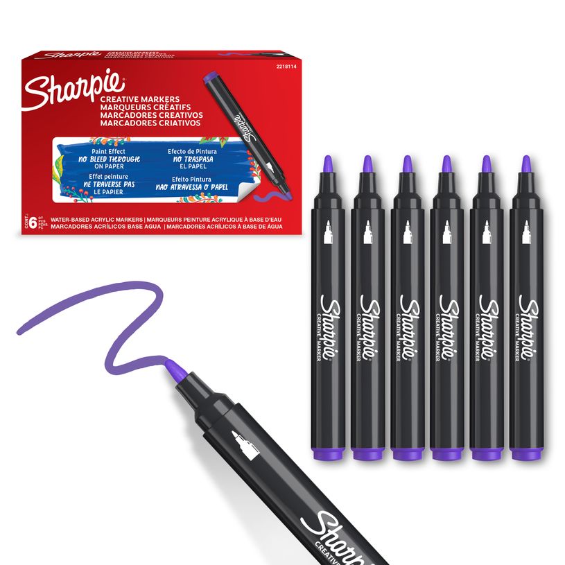 3026982055507-SHARPIE CREATIVE MARKERS feutres acrylique - Pointe ogive - Lilas - Lot de 6--1