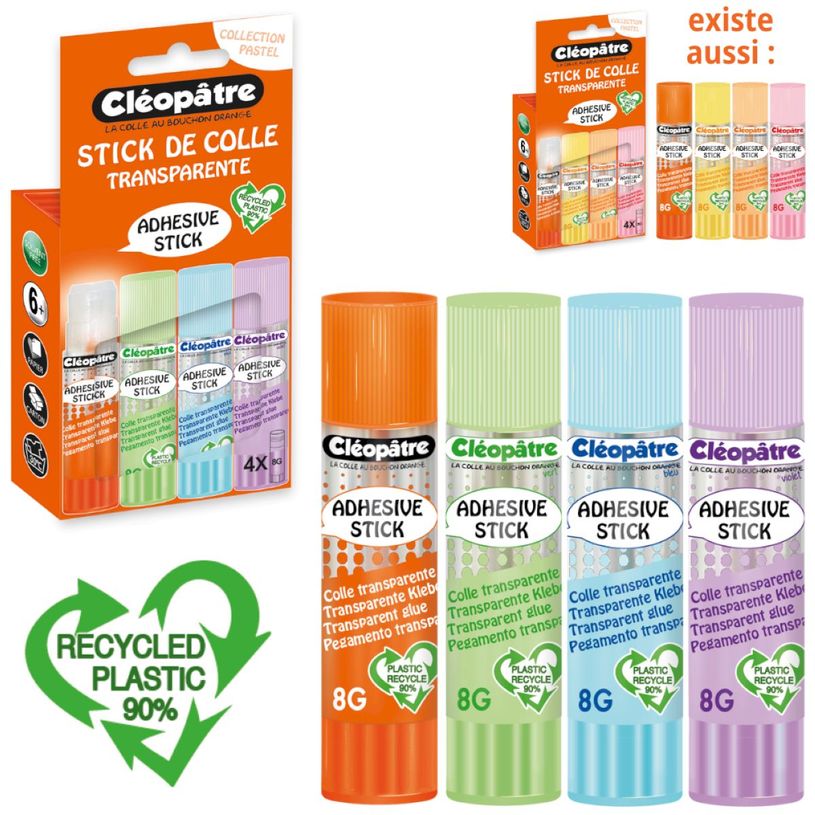3134725025400-Cléopatre - Boite de 4 bâtons Pastel de colle TRANSPARENTE - Cléostick - Adhésive en 8-P_405242587_2-3