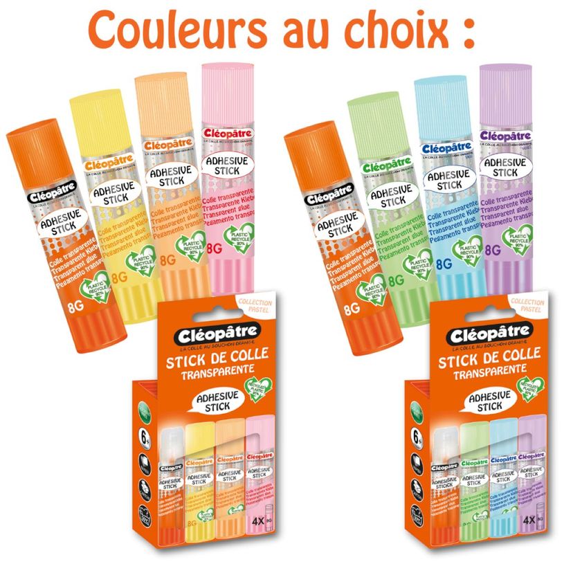 3134725025400-Cléopatre - Boite de 4 bâtons Pastel de colle TRANSPARENTE - Cléostick - Adhésive en 8-P_405242587_3-4
