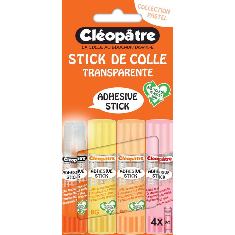 3134725025400-Cléopatre - Boite de 4 bâtons Pastel de colle TRANSPARENTE - Cléostick - Adhésive en 8-P_405242587_6-0