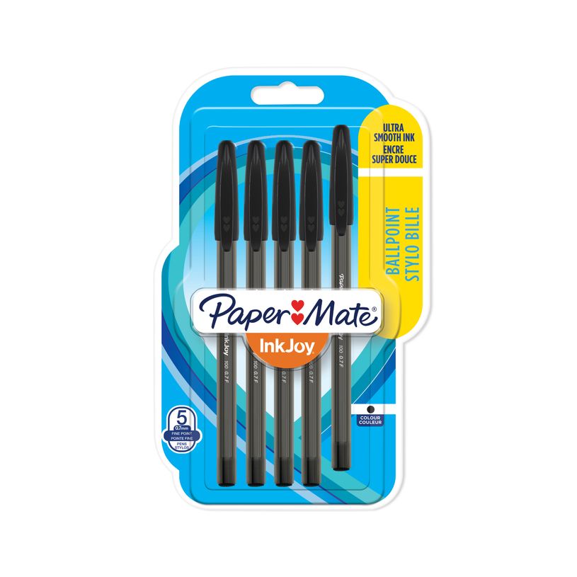 3501179567297-PAPER MATE® INKJOY 100™ - Blister de 5 stylos bille capuchonnés - Noir - Pointe fine-P_405242637_1-0