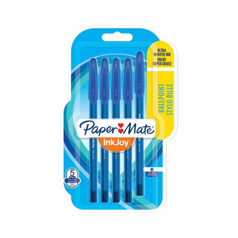3501179567273-PAPER MATE® INKJOY 100™ - Blister de 5 stylos bille capuchonnés - Bleu - Pointe fine-P_405242638_1-0