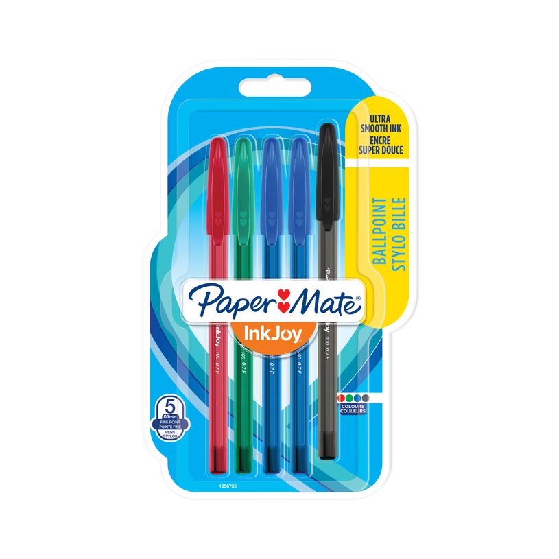 3501179567358-PAPER MATE® INKJOY 100™ - Blister de 5 stylos bille capuchonnés Couleurs assorties sta-P_405242639_1-0