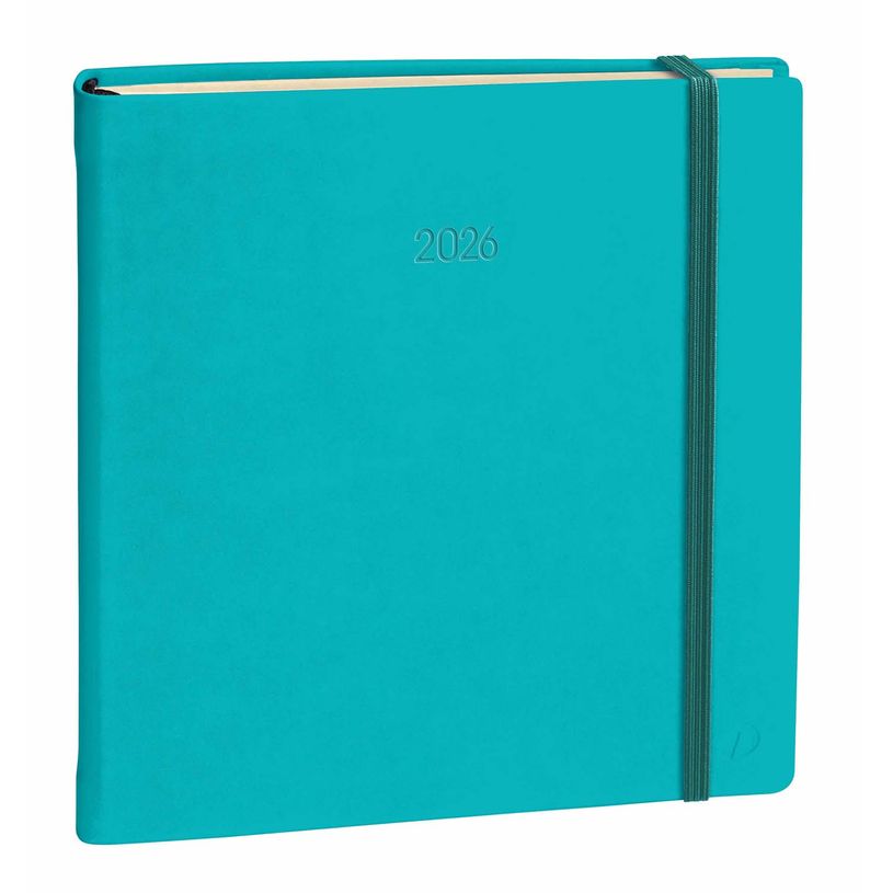 3371010512522-Agenda Année Civile - EXECUTIF PRESTIGE fas Multilingue - Couverture Silk avec élastique - Bleu turquoise - 16x16 cm - Semainier - 13 mois de décembre à déc--0