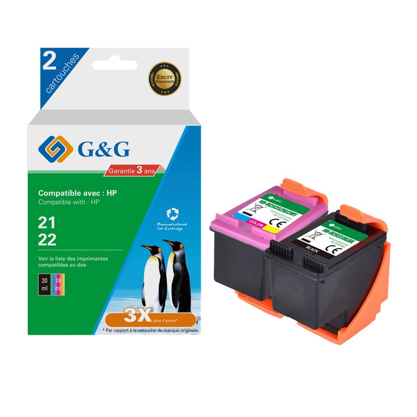 6937173407807-Cartouche compatible HP 21/22 - Pack de 2 - noir, cyan, magenta, jaune - G&G-P_405243029_1-0