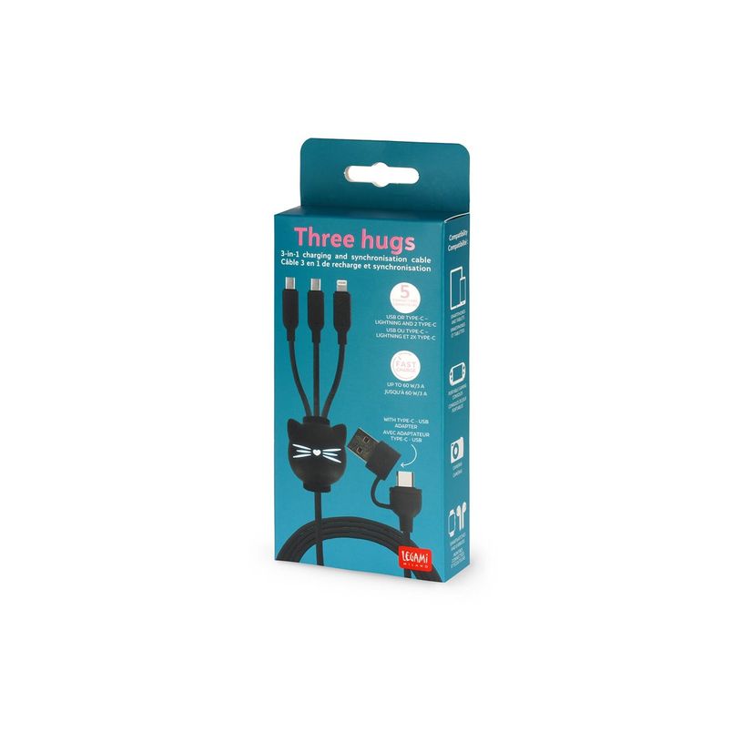 8052694017415-LEgami Three Hugs - Câble USB - 24 pin USB-C (M) avec adaptateur USB-C vers USB-A détachable pour 24 pin USB-C, Lightning (M) - 1.2 m - 3 e-P_405243906_1-3