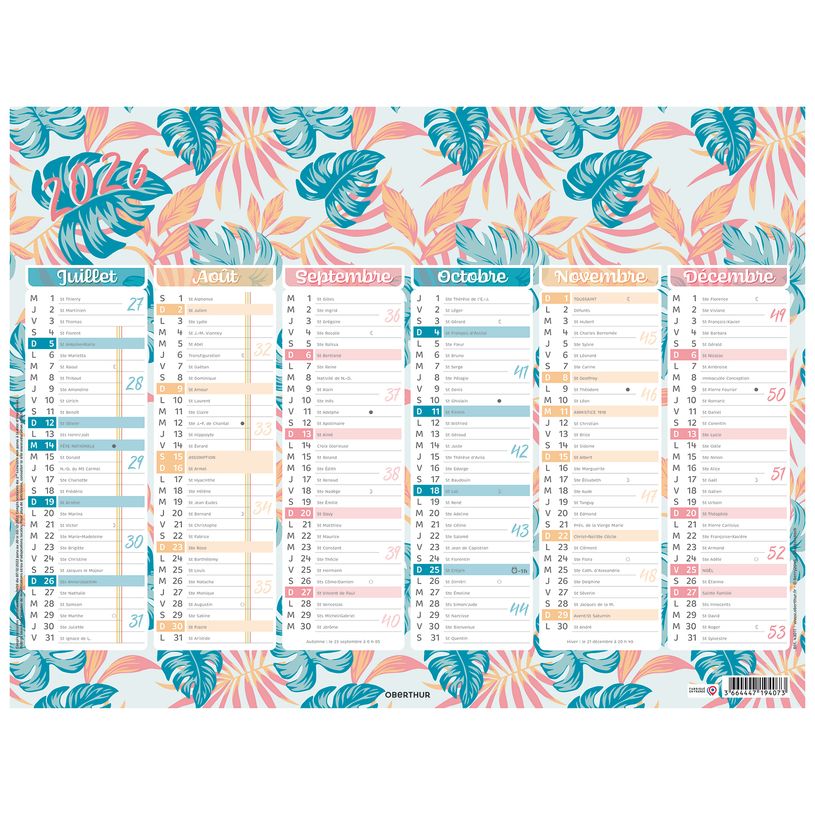 3664447194080-Calendrier Motifs - 6 mois par face - 40,5 x 55 cm - Oberthur--1