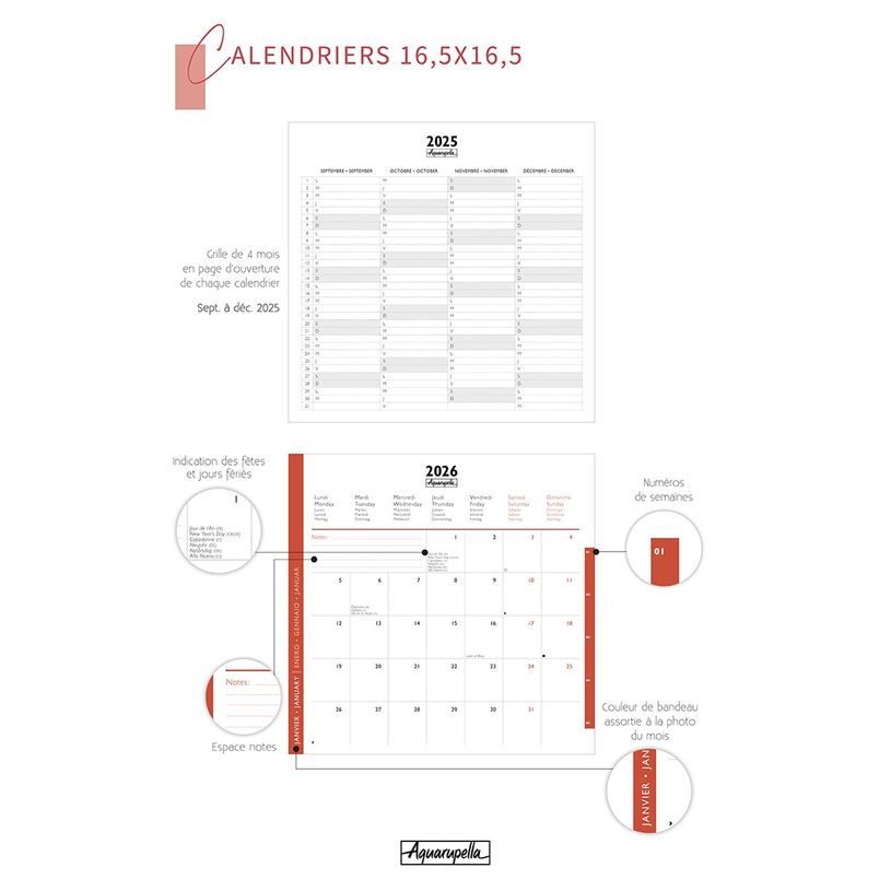 3494150174549-Calendrier 16x16cm 16 mois Aquarupella - Pandas--1