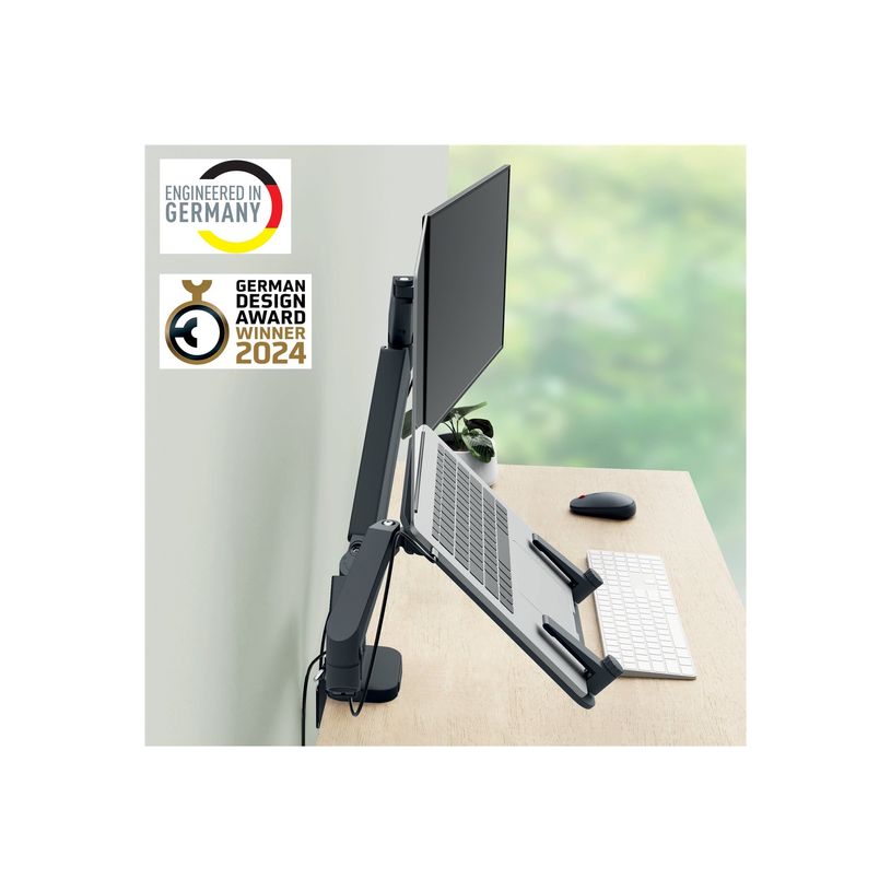 4002432134700-Leitz Ergo - Kit de montage (spring-assisted dual arm) - pour 2 écrans LCD ou écran LCD et ordinateur portable - space saving - gris fonc-P_405245722_1-3