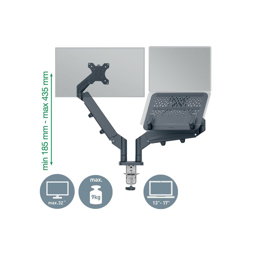 4002432134700-Leitz Ergo - Kit de montage (spring-assisted dual arm) - pour 2 écrans LCD ou écran LCD et ordinateur portable - space saving - gris fonc-P_405245722_4-0